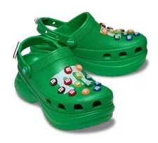 Crocs x M&M’s bae Clog Green Iconic 'm' logo Jibbitz™ charms Size W9 ETA SHIP