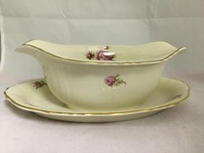 Syracuse China Federal Victoria Gravy Boat w/ attached Plate Roses