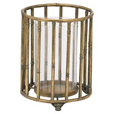 Handcrafted Metal Bamboo Style Hurricane Candle Lantern - 22cm