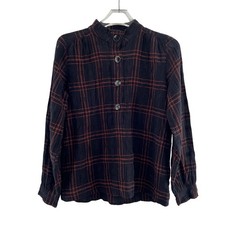 Antik Batik Blouse Womens XS Black Orange Red Plaid Alto Cotton Button Shirt Top