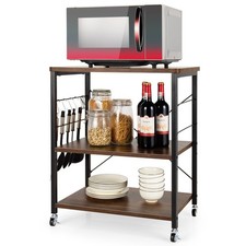 Coffee Cart Shelf Organizer Kitchen Rolling Cart-Dark Brown