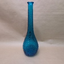 Vintage Dark Blue Bubble Glass Empoli Genie Bottle/Vase 1960’s/70’s Hobnail 