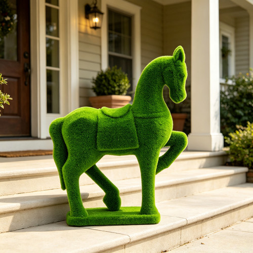 Flocked horse resin garden - resin,