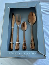 New B&M Metallics Rose Gold Heart Handle Design 16 Piece Cutlery Set