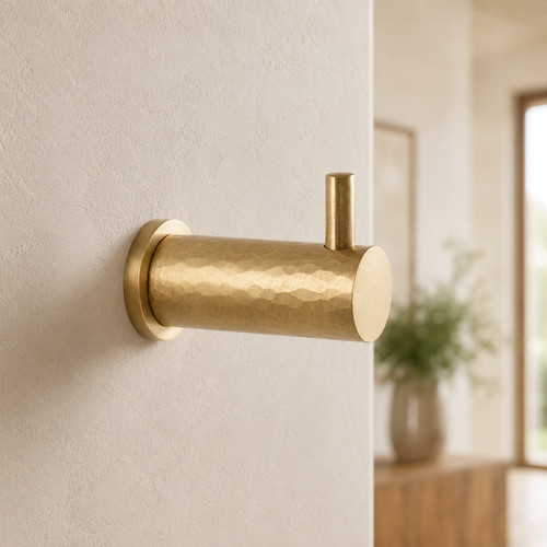 Satin brass hammered coat hook - satin,