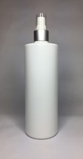 500ml White Cylindrical PET Plastic Bottle+Matt Silver Atomiser Spray ANY AMOUNT