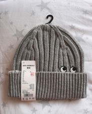 BNWT Anya Hindmarch X Uniqlo Pale Grey Knitted Eye Beanie Heattech One Size