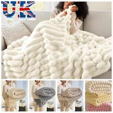 Ultra Soft Faux Rabbit Fur Throw Blanket Warm Plush Striped Blankets for Sofa