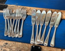 CHINACRAFT London Silver Plate X 6 fish & fork set BEADED Georgian 