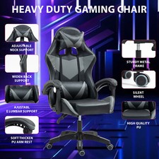 Gaming Chair Ergonomic Massage Computer Chair with Lumbar Height Adjustable Grey