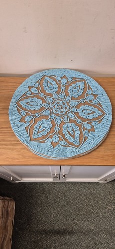 Large blue beaded jute round - blue,