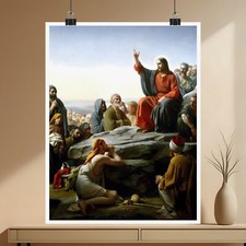 Christian Jesus Wall Art Poster, Vintage Catholic Art Gift, Sermon on the Mount