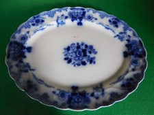 Vintage Serving Plate Platter Dish Oval Blue & White Bishop & Stonier