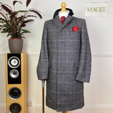 MAGEE Houndstooth Check TWEED Velvet Collar Wool Overcoat COVERT Coat Jacket 40
