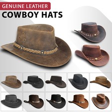 100% Real Leather Cowboy Aussie Australian Western Crazy Horse Bush Hat