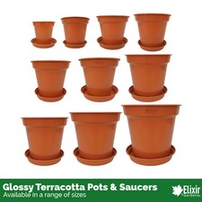 Whitefurze Plastic Glossy Terracotta Plant Pot & Saucer Set | Optional Saucers