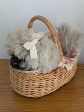 Sanei San-ei Pekingese Puppy Dog in Basket Japan stuffed animal plush soft toy
