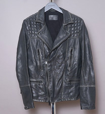 ALL SAINTS Leather Jacket SMALL Mens Black Biker Bomber Celebrity Grail CARGO