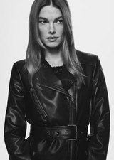 Mango (Zara Group) black leather biker trench coat M L BNWOT RRP £99.99