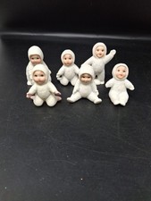 Set of 6 VTG Small Ceramic White Bisque Snow Babies Figurines 