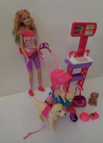 Barbie doll with dog pushchair - doll,