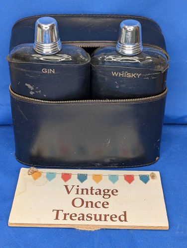 Vintage leather twin hip flask - twin,