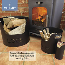 Valiant Fireside Storage Set for Logs, Kindling and Matches - Black Satin Finish
