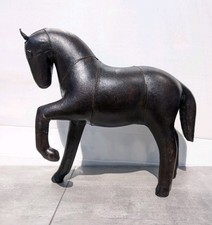 Vintage Stuffed Brown Leather Horse Sculpture Figurine Home Decor Raised Leg