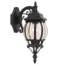 Black & Clear Glass Outdoor Vintage Coach Down Lantern Wall Light