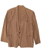 VINTAGE Mens 2 Button Blazer Jacket UK 40 Large Brown Striped Viscose DS20