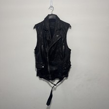 All Saints Mens Vicious Black Leather Sleeveless Biker Vest Large