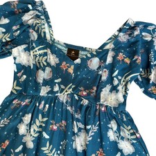 Disney Princess Cinderella Floral Icons Allover Print Teal Dress Sz M Milkmaid