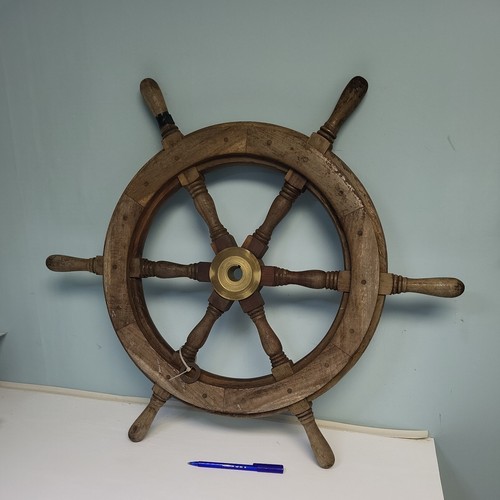 Vintage wood brass ship - wood, boat