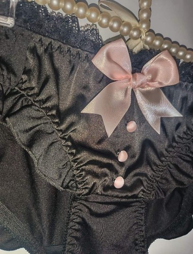 Black satin frilly - frilly, knickers