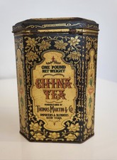 Vintage Hinged Lid Thomas Martin & Co. China Tea Tin 1lb  England Designed Tin