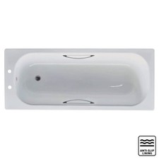 Elementa 1700x700mm Anti-Slip Steel Straight Bath with Grips White 2 Tap Holes