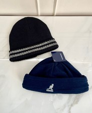 NEW - 2 x KANGOL GEORGE Navy Black Fleece Cotton Men's Beanie Winter Hats Medium