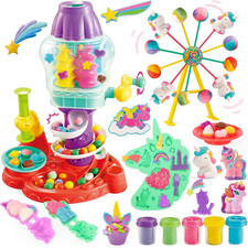 Deluxe Unicorn Ferris Wheel Candy Land Dough Set, Colorful Candy Twist Machine, 
