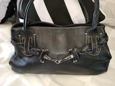Roberto Gandolfi Ladies Black Leather Double Handles Bag Baguette Bag Pockets 