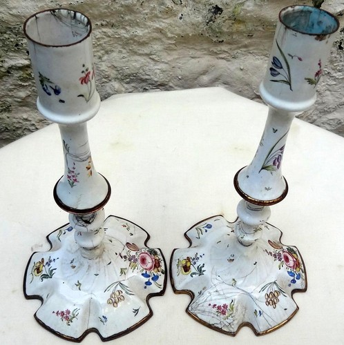 Bilston enamel candle sticks - enamel,
