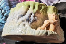 Vintage Sylvac planter 1513 pixie rabbits green brown 1930s 1940s pottery