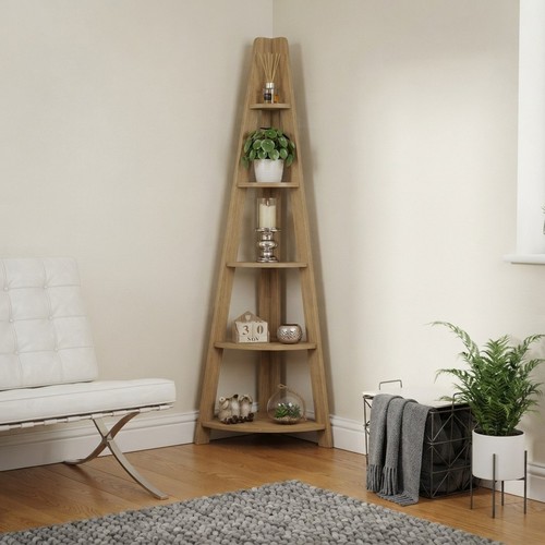 Stylish oak shelf corner - oak, 5-shelf