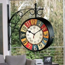 Double Side Hanging Metal Railway Station Vintage Platform 8" Wall Clock