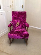art deco rocking chair  Restored Antique Fuchsia Crushed Velvet Upholsted