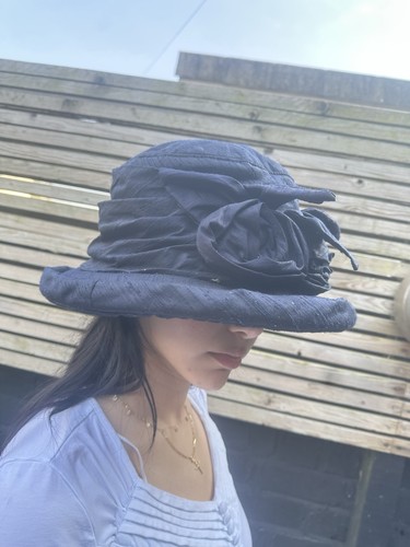 Vintage navy silk hat floral - vintage,