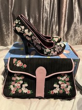 Irregular Choice Euro 40 Vintage Embroidered Floral “Cortesan”Heels&Matching Bag