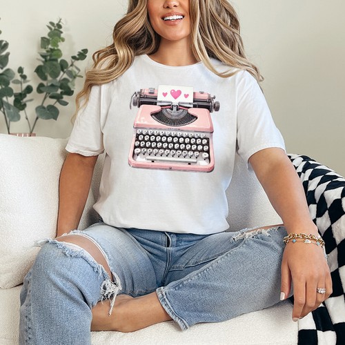 Pink typewriter hearts womens - typewriter,