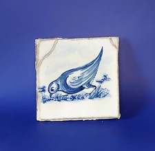 Antique Delft Blue White Bird Ceramic Tile Damage See Photos