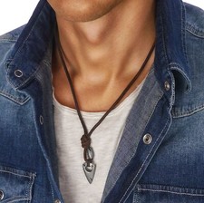 Mens Pendant Necklace Arrowhead Cross Tusk Surfboard Leather Gift for Him Boys