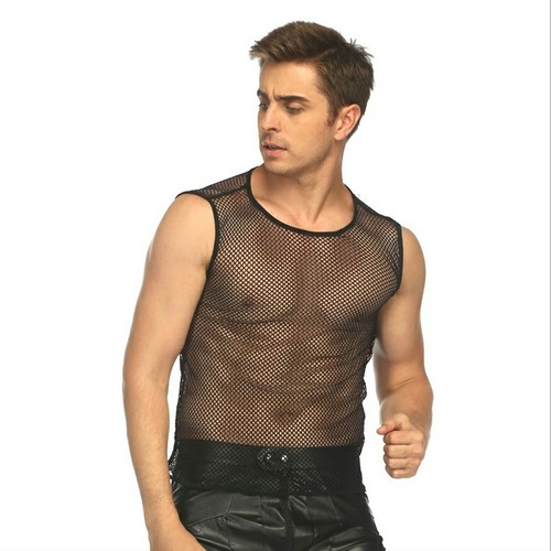 Mens tank top mesh fishnet - mens,